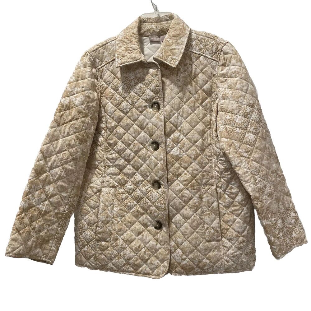 Chico's Barn Jacket Womens Cottagecore Lagenlook‎ 2 Floral Quilted Lightweight